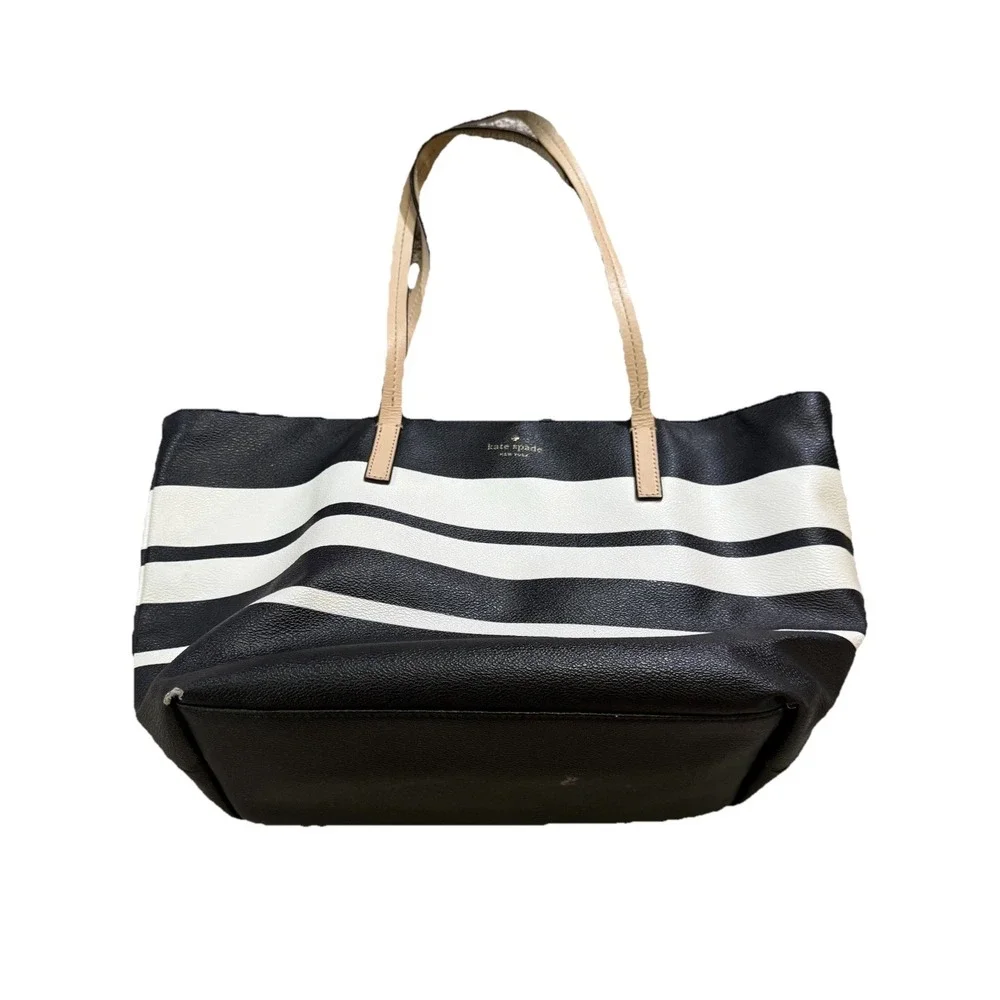Kate Spade Hawthorne Lane Black White Stripe Tote Bag Purse Herringbone‎ Office